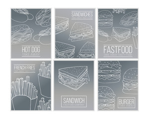 Set of fast food flyer templates. Street food cartoon illustrations for design and web