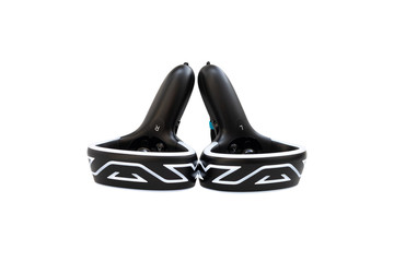 Virtual reality controllers with led light on white background, isolated