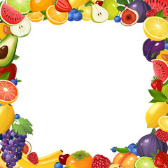 Fruits frame vector illustration. Healthy lifestyle and diet poster