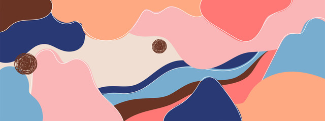 Horizontal abstract banner background in modern colors, in popular flat art style