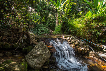 Fototapeta premium Kathu Waterfall in the tropical forest area In Asia, suitable for walks, nature walks and hiking, adventure photography Of the national park Phuket Thailand,Suitable for travel and leisure.