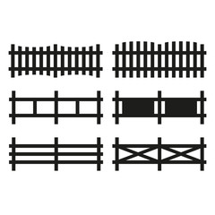 Set of wooden fences. Simple vector illustration