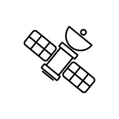 Space Satellite icon. Outline thin line flat illustration. Isolated on white background. 