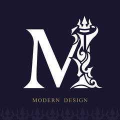 Elegant Capital letter M. Graceful Royal Style. Creative Calligraphic Beautiful Logo. Vintage Drawn Emblem for Book Design, Brand Name, Business Card, Restaurant, Boutique, Hotel. Vector illustration