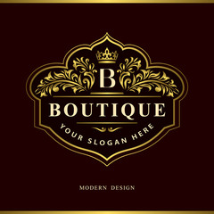 Monogram design elements, graceful template. Calligraphic Elegant line art logo. Letter emblem B identity for Restaurant, Royalty, Boutique, Cafe, Hotel, Heraldic, Jewelry, Fashion, Wine. Vector