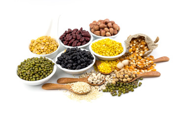 variety of cereal crops for health. Nuts and grains are grouped together. Eat all 5 groups of nuts for good health.