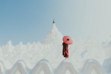 Children monks spending time together at the pagoda. In myanmar childrens start the training to...