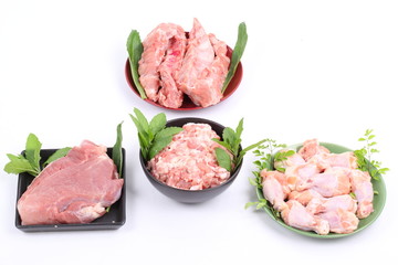 Raw Pork Ribs, Raw Shoulder Square and raw chicken wings 