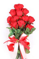 Big bunch of red roses on white background