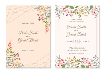 wedding invitation card with watercolor floral frame