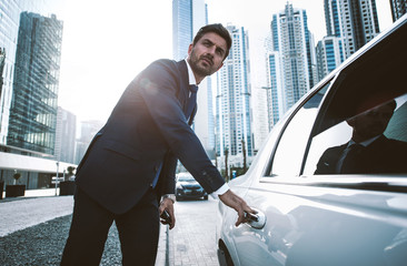 Business man in his limousine