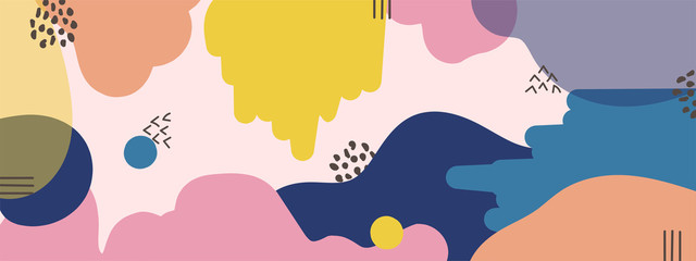 Horizontal abstract banner background in modern colors, in popular flat art style