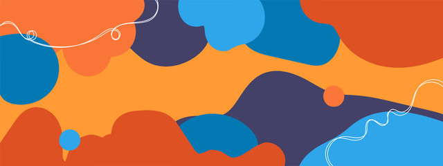 Horizontal abstract banner background in modern colors, in popular flat art style