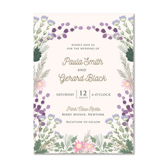 Fototapeta na wymiar wedding invitation card with wild floral frame