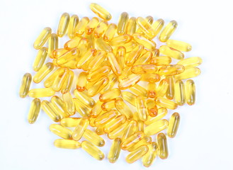 fish oil capsules isolated on white background 
