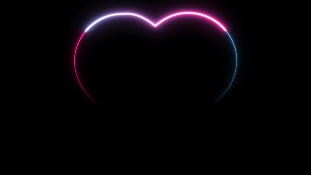 Beautiful abstract heart symbol with neon light effect on dark background in 4k resolution