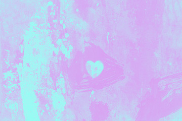 Magenta and turquoise gradient colors background with small heart. Old cracked paint pattern, cracking texture