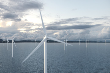 Wind turbines on the ocean.