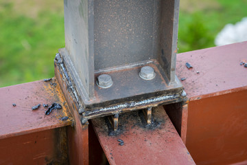 Metal or steel beam of construction building in industrial. Close up at detail, perspective line.