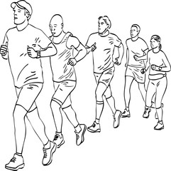 Fototapeta premium Vector drawing of group townspeople jogging
