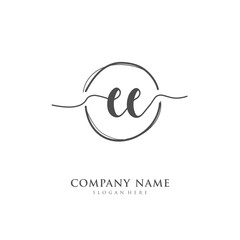 Handwritten initial letter E EE for identity and logo. Vector logo template with handwriting and signature style.