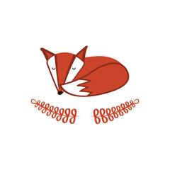 Vector image of a sleeping Fox on a white background with a Floral ornament.