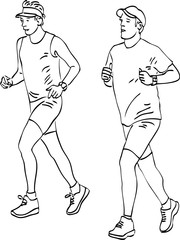 Vector image of young townsmen jogging