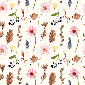 Fresh And Dried Flower Watercolor Seamless Pattern