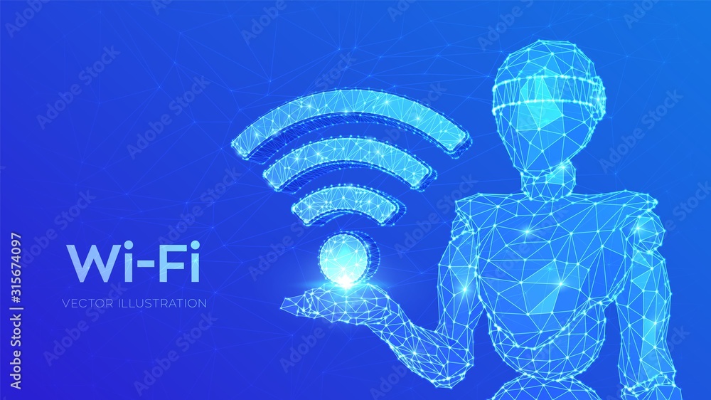 Poster wi-fi. low poly abstract wi fi sign. wlan access, wireless hotspot signal symbol. mobile connection 