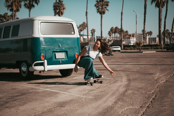 profi skater on a parking spot at santa monica. california
