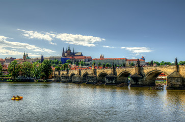 Sunny day at Charles bridge in Prague, Czech republic.