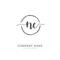 Handwritten initial letter N E NE for identity and logo. Vector logo template with handwriting and signature style.