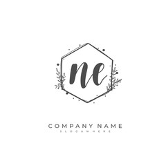 Handwritten initial letter N E NE for identity and logo. Vector logo template with handwriting and signature style.