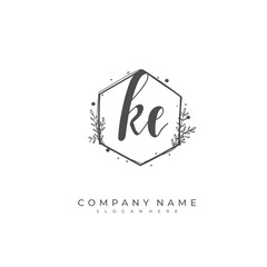 Handwritten initial letter K E KE for identity and logo. Vector logo template with handwriting and signature style.