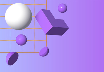 3D shapes or abstract design elements falling in trendy colorful surreal background