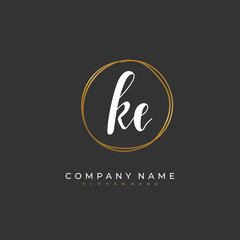 Handwritten initial letter K E KE for identity and logo. Vector logo template with handwriting and signature style.