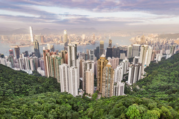 View of the downtown of Hong Kong from Victoria Peak.
