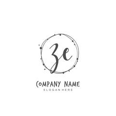 Handwritten initial letter Z E ZE for identity and logo. Vector logo template with handwriting and signature style.