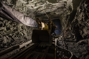 Underground gold mine shaft tunnel drift with loading machine eimco
