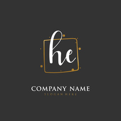 Handwritten initial letter H E HE for identity and logo. Vector logo template with handwriting and signature style.