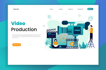 Video production vector illustration concept landing page template with character. Website banner template