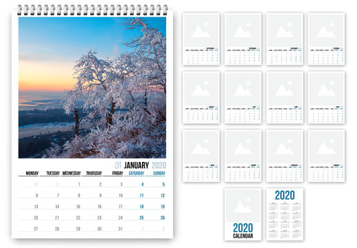 2020 Calendar Layout with Blue Accents