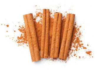 Cinnamon Sticks And Powder Isolated On White