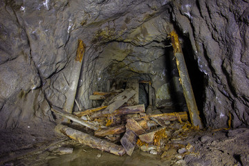 Underground gold mine collapsed tunnel