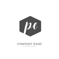 Handwritten initial letter P E PE for identity and logo. Vector logo template with handwriting and signature style.
