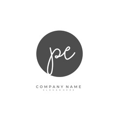 Handwritten initial letter P E PE for identity and logo. Vector logo template with handwriting and signature style.