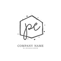 Handwritten initial letter P E PE for identity and logo. Vector logo template with handwriting and signature style.