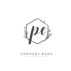 Handwritten initial letter P E PE for identity and logo. Vector logo template with handwriting and signature style.