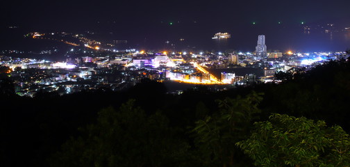 Obraz premium Patong Phuket Thailand nights lights towers and cruise liner