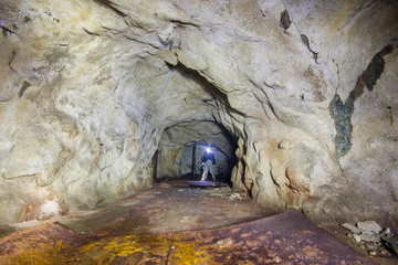 Old mine underground tunnel concrete timbering
